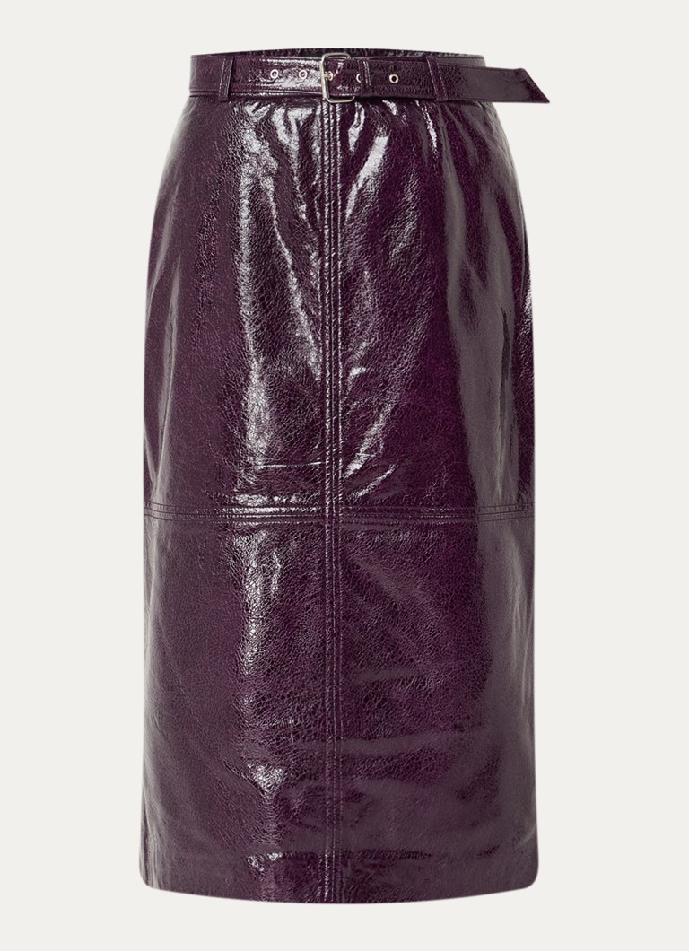 Copenhagen Muse Dames CMAmy midi kokerrok van imitatieleer met ceintuur in de kleur Aubergine, maat: M