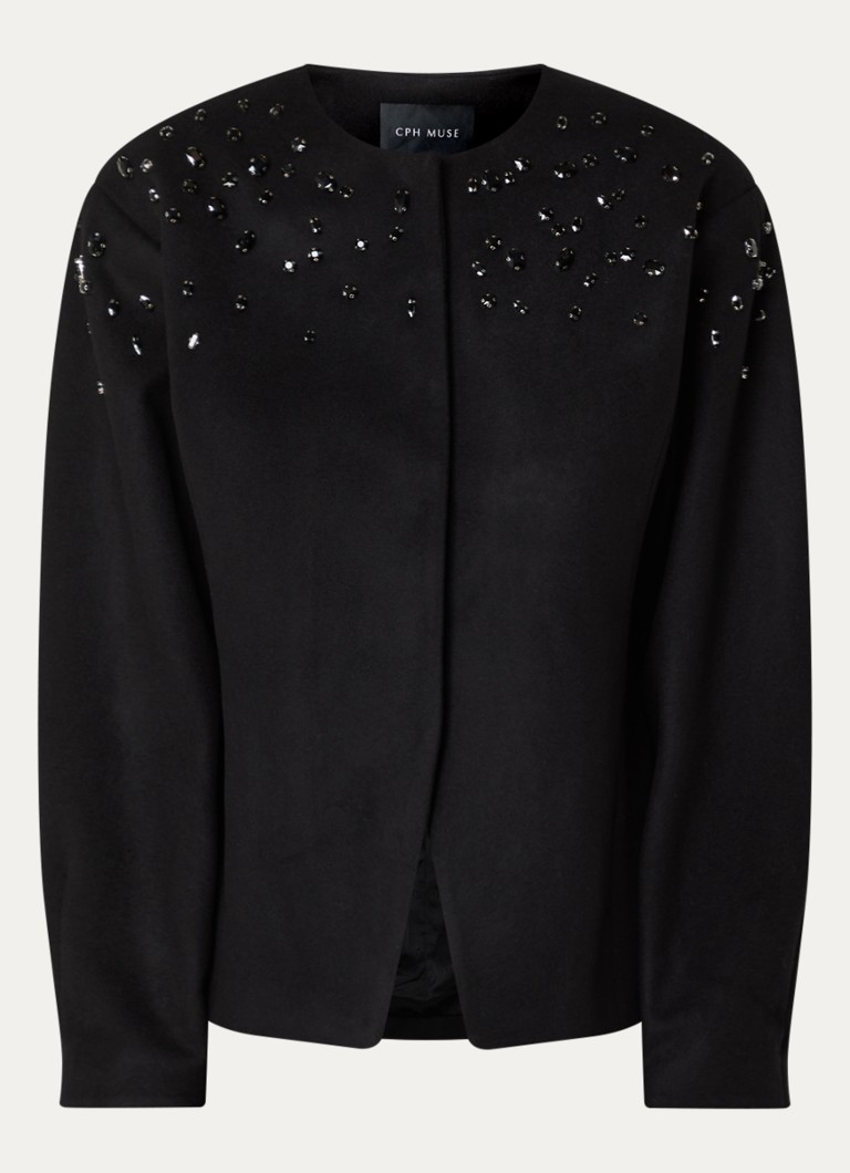 Copenhagen Muse Dames CMMargot jack in wolblend met strass in de kleur Zwart, maat: L
