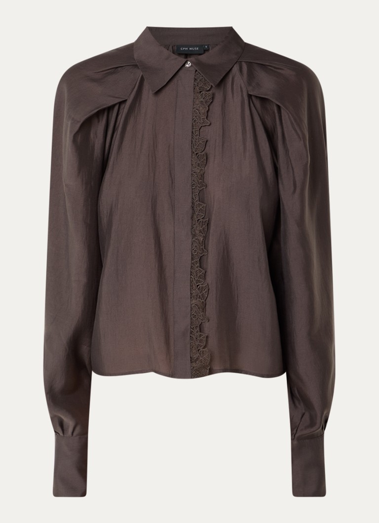 Copenhagen Muse Dames CMMolly blouse van satijn met details van kant in de kleur Donkerbruin, maat: XS
