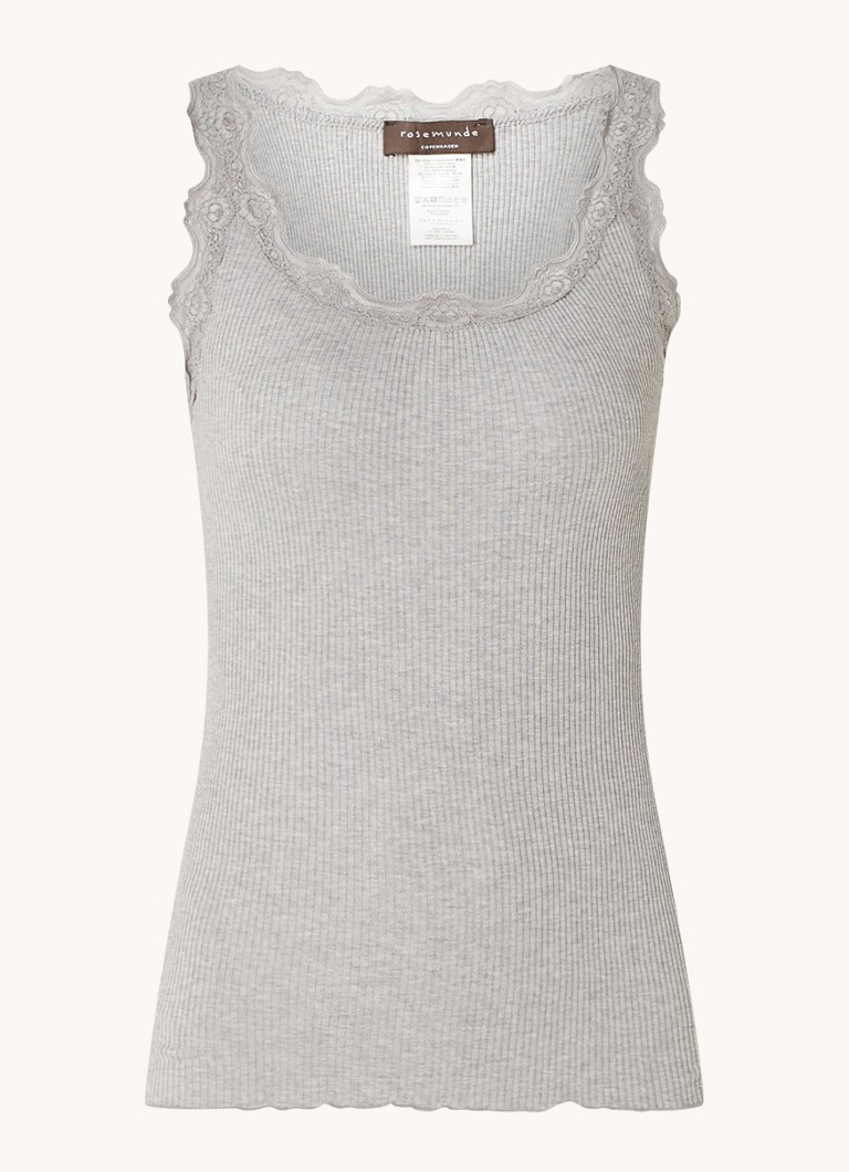 Rosemunde Dames Babette tanktop in zijdeblend met kant in de kleur Grijsmele