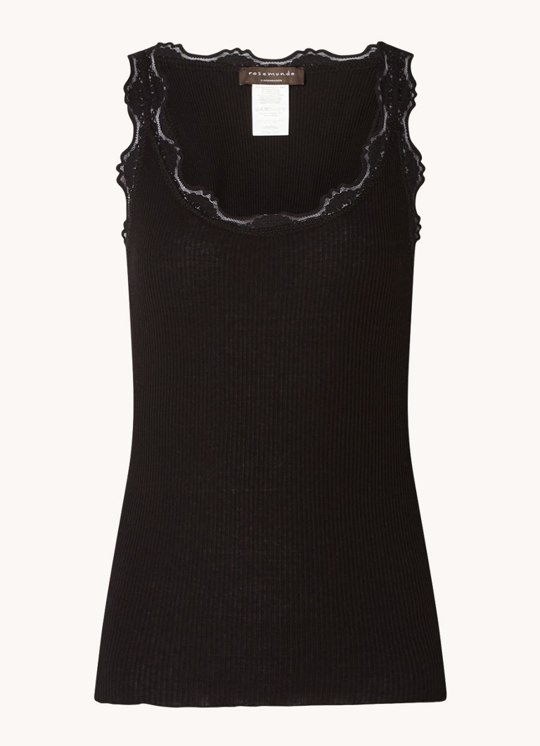Rosemunde Dames Babette tanktop in zijdeblend met kant in de kleur Zwart