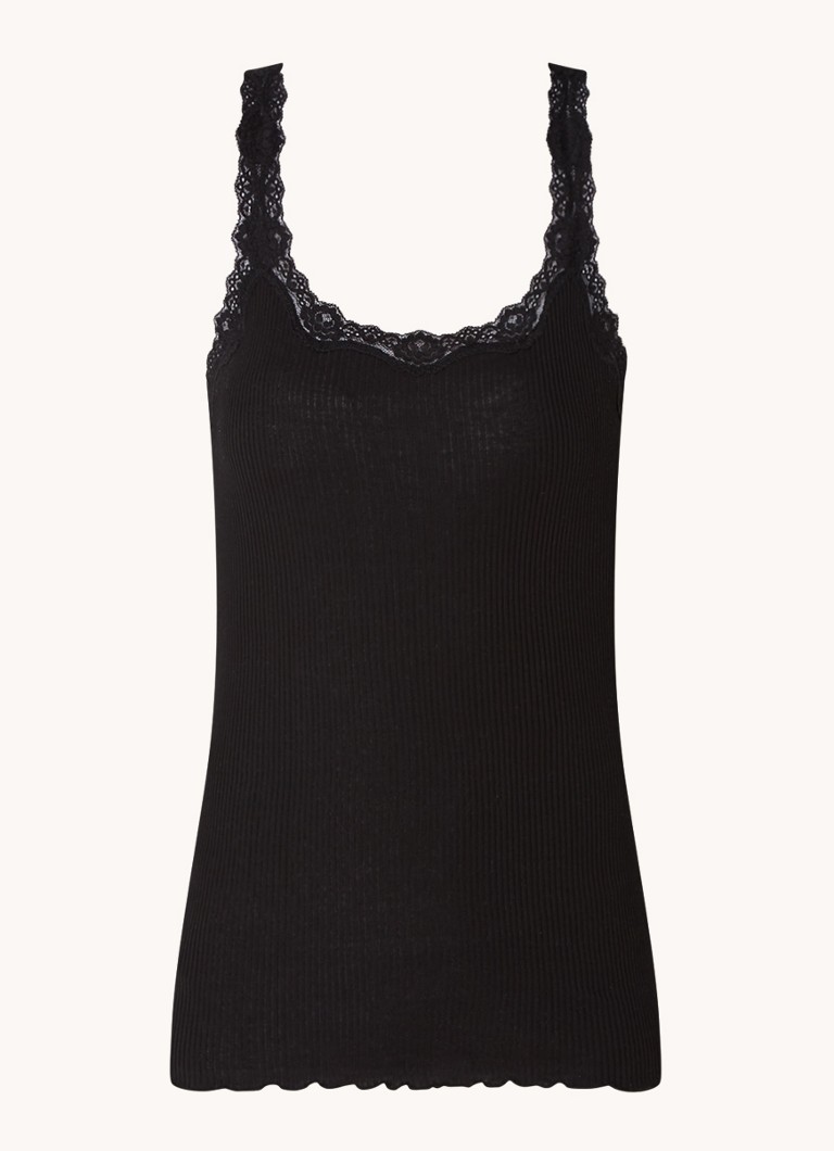 Rosemunde Dames Babette tanktop in zijdeblend met kant in de kleur Zwart