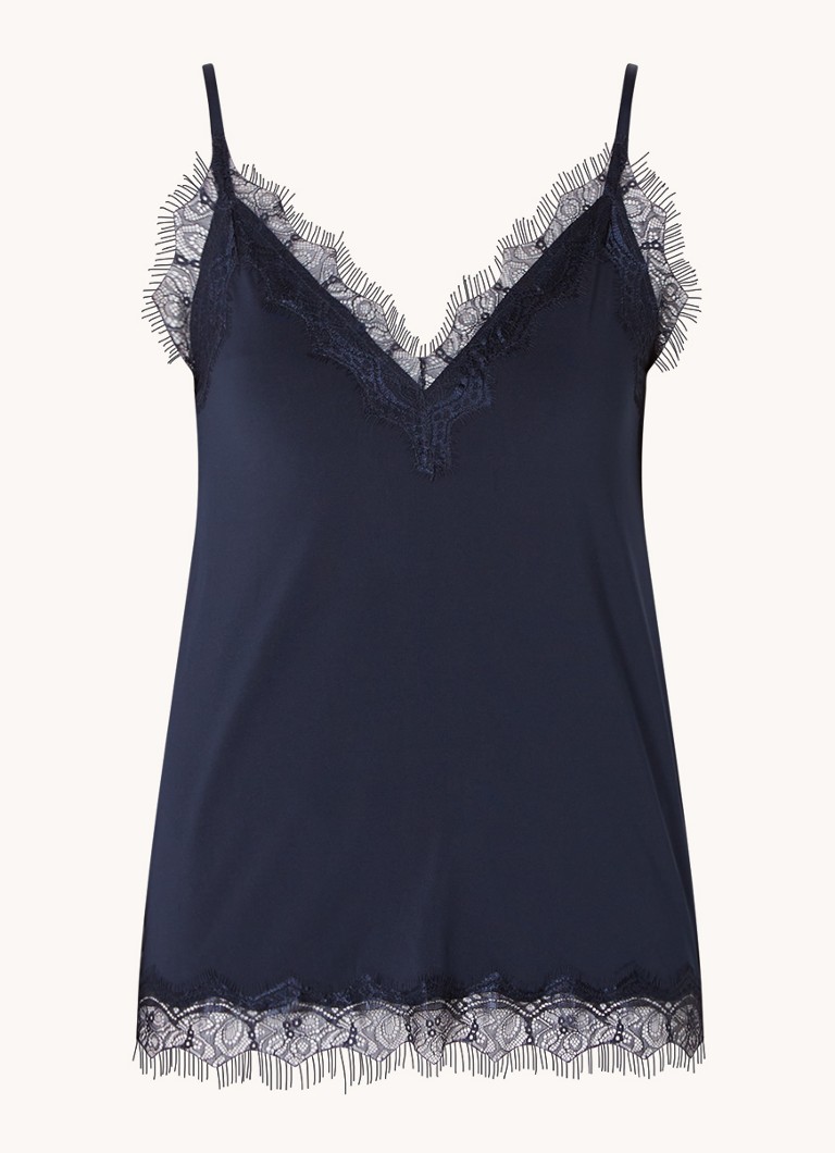Rosemunde Dames Billie spaghettitop met details van kant in de kleur Donkerblauw