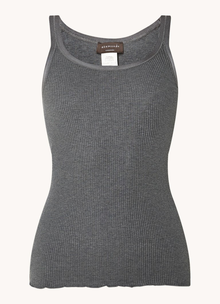 Rosemunde Dames Belle ribgebreide top in zijdeblend met ronde hals in de kleur Donkergrijs