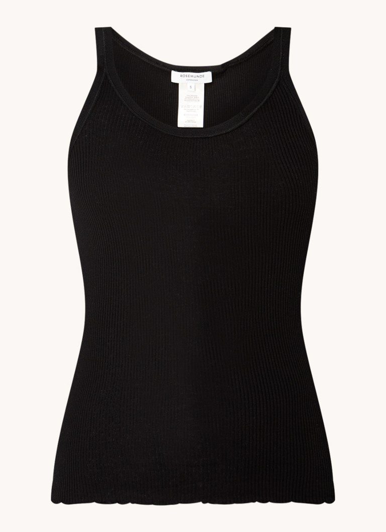 Rosemunde Dames Belle ribgebreide top in zijdeblend met ronde hals in de kleur Zwart