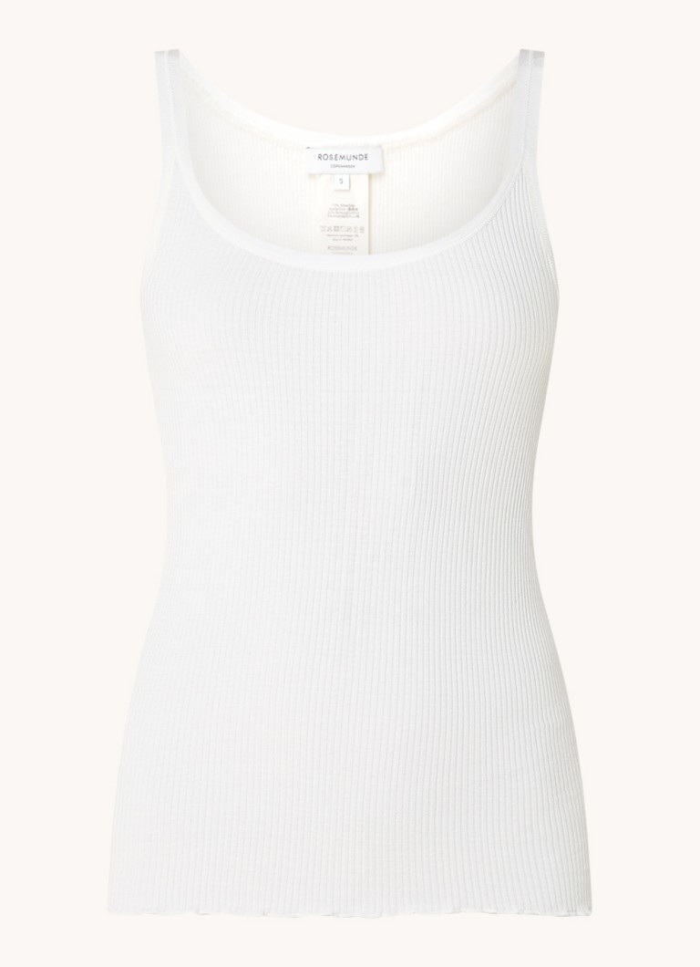 Rosemunde Dames Belle ribgebreide top in zijdeblend met ronde hals in de kleur Gebroken wit