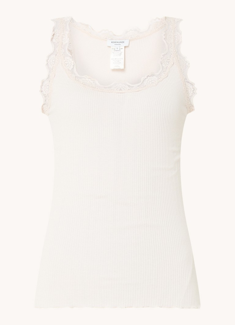 Rosemunde Dames Babette tanktop in zijdeblend met kant in de kleur Gebroken wit