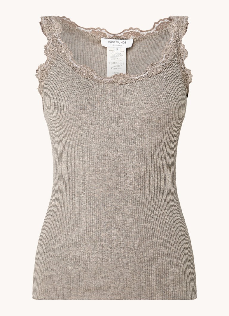 Rosemunde Dames Babette tanktop in zijdeblend met kant in de kleur Zand