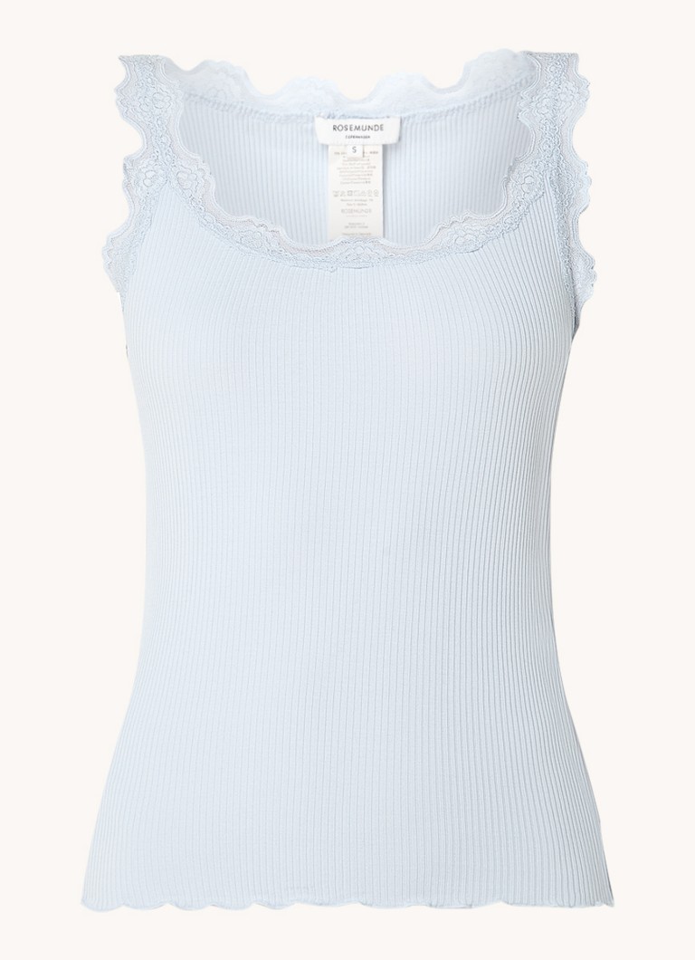 Rosemunde Dames Babette tanktop in zijdeblend met kant in de kleur Lichtblauw