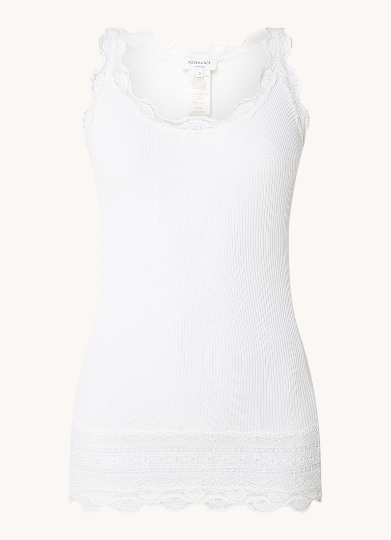 Rosemunde Dames Benita top in zijdeblend met details van kant in de kleur Gebroken wit