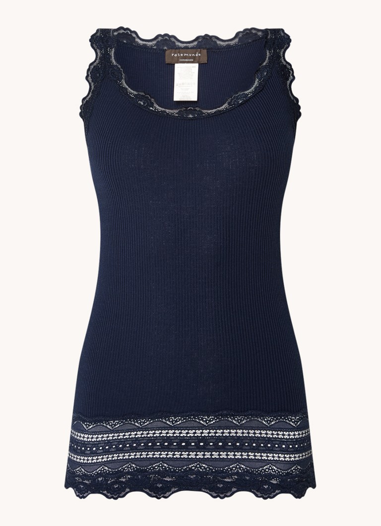 Rosemunde Dames Benita top in zijdeblend met details van kant in de kleur Donkerblauw