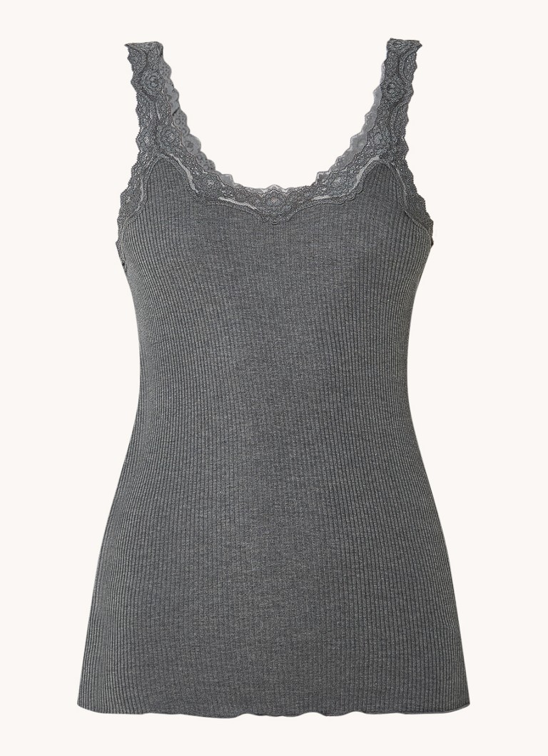 Rosemunde Dames Babette tanktop in zijdeblend met kant in de kleur Donkergrijs