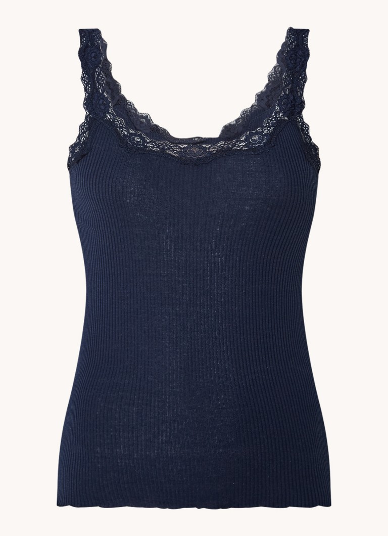 Rosemunde Dames Babette tanktop in zijdeblend met kant in de kleur Donkerblauw