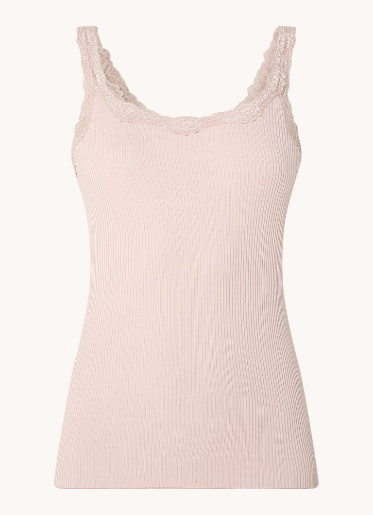 Rosemunde Dames Babette tanktop in zijdeblend met kant in de kleur Lichtroze