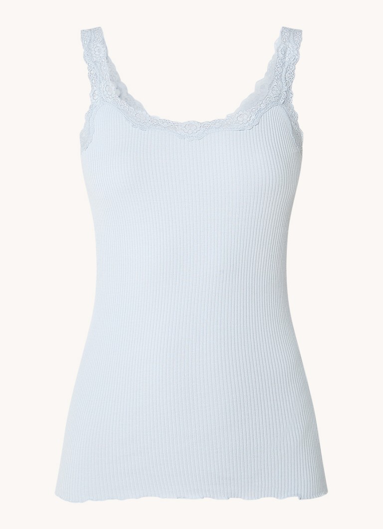Rosemunde Dames Babette tanktop in zijdeblend met kant in de kleur Lichtblauw