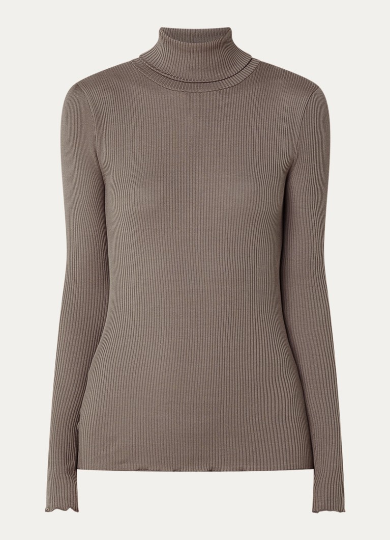 Rosemunde Dames Beatha longsleeve in zijdeblend met col in de kleur Zand