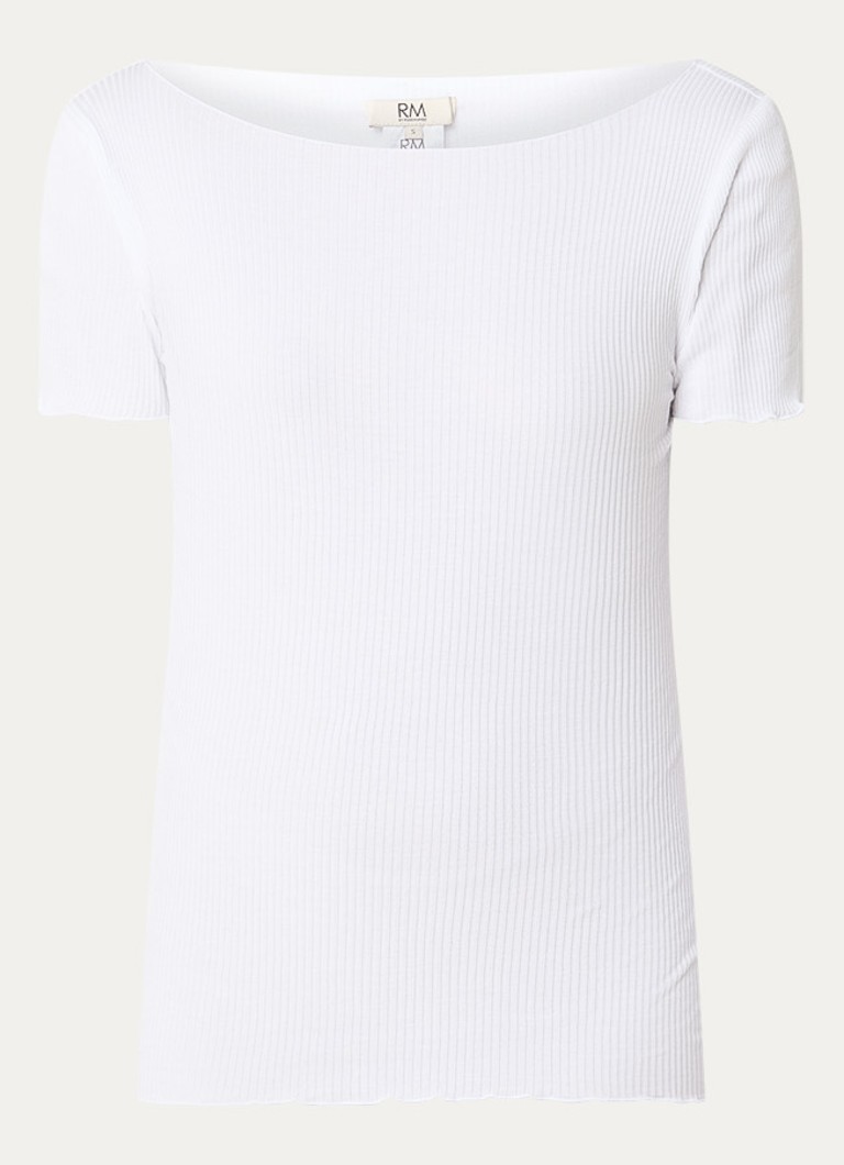 Rosemunde Dames Balta T-shirt met ribstructuur en boothals in de kleur Gebroken wit