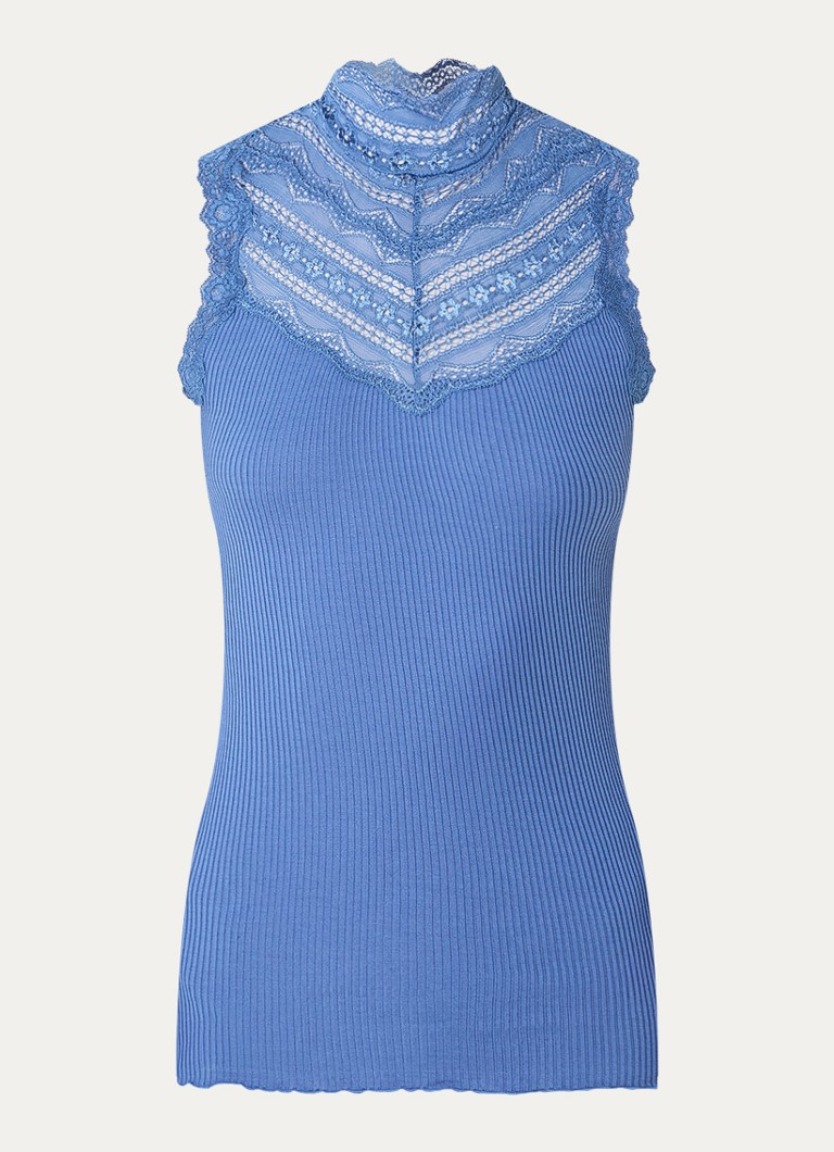 Rosemunde Dames Benita mouwloze top in zijdeblend met details van kant in de kleur Blauw