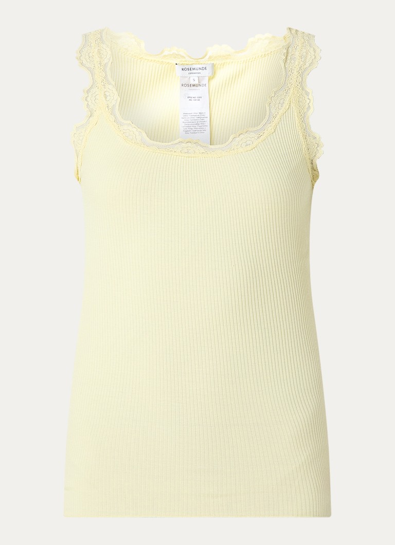 Rosemunde Dames Babette tanktop in zijdeblend met kant in de kleur Lichtgeel