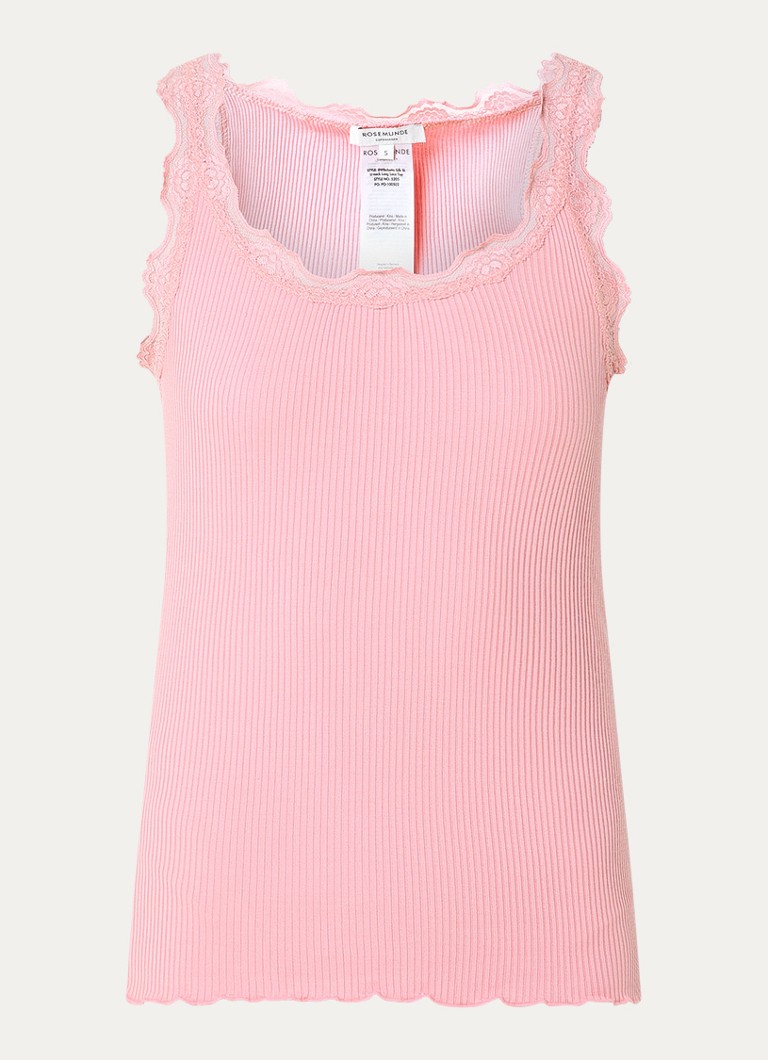 Rosemunde Dames Babette tanktop in zijdeblend met kant in de kleur Roze