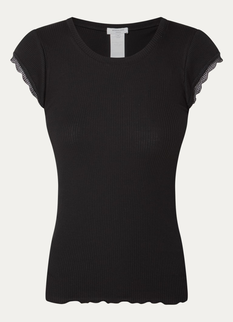 Rosemunde Dames Baybay T-shirt met details van kant in de kleur Zwart