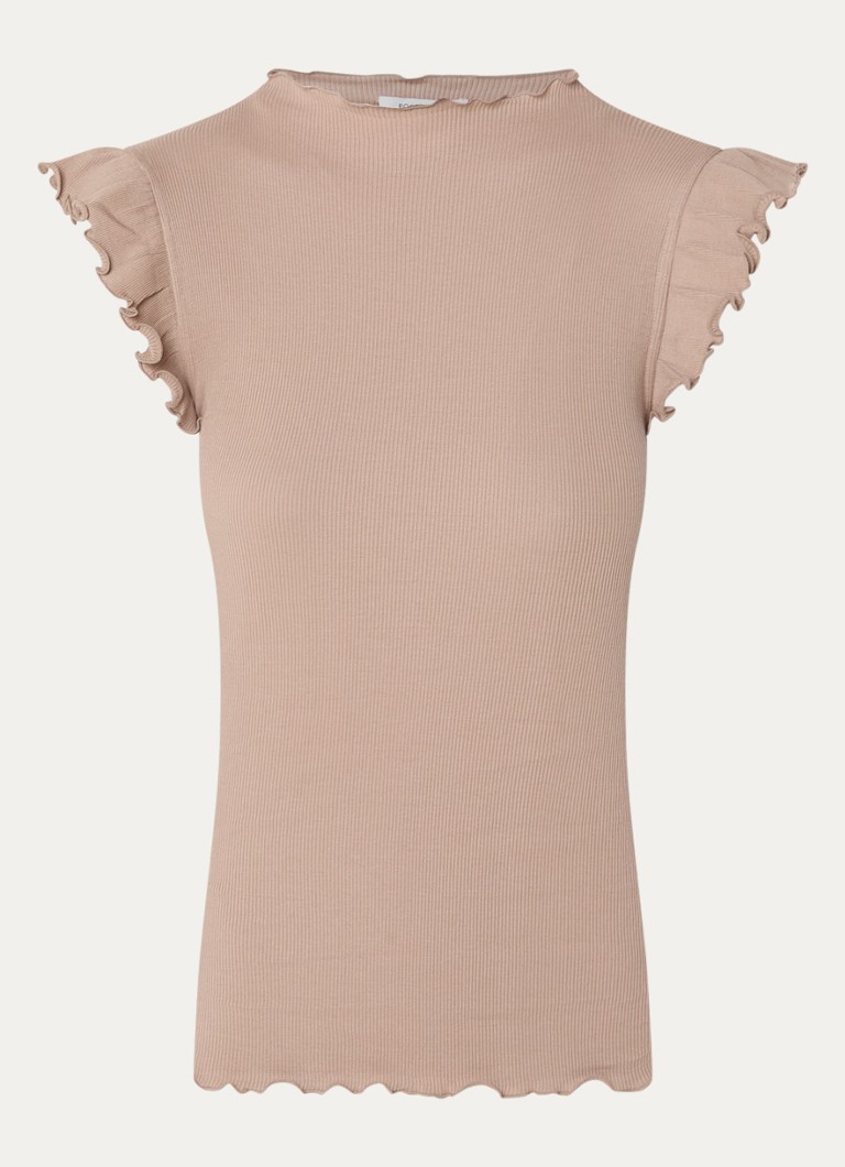 Rosemunde Dames Bernadine mouwloze top met volant en geschulpte zoom in de kleur Chocoladebruin