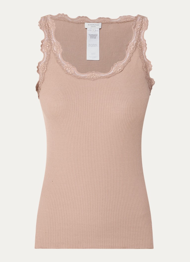 Rosemunde Dames Babette tanktop in zijdeblend met kant in de kleur Chocoladebruin