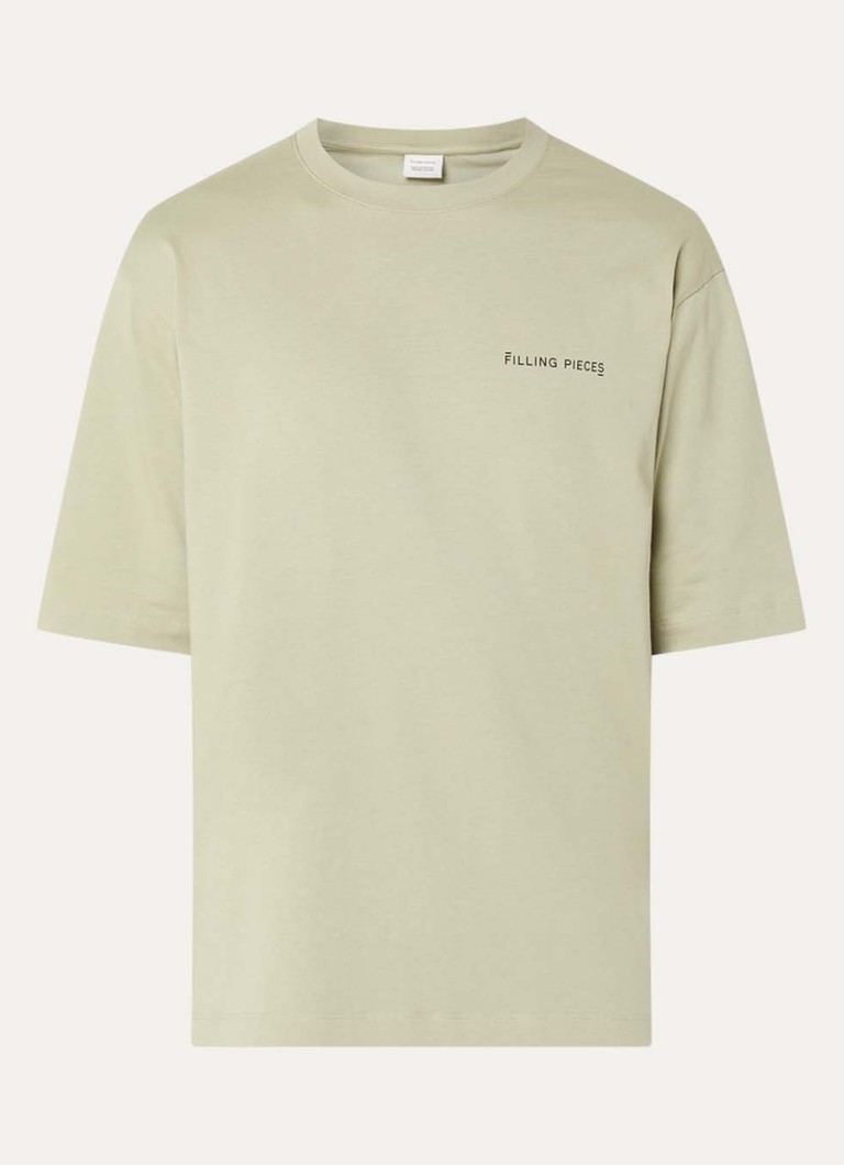 Filling Pieces Heren Boxy T-shirt met logo in de kleur Lindegroen, maat: L