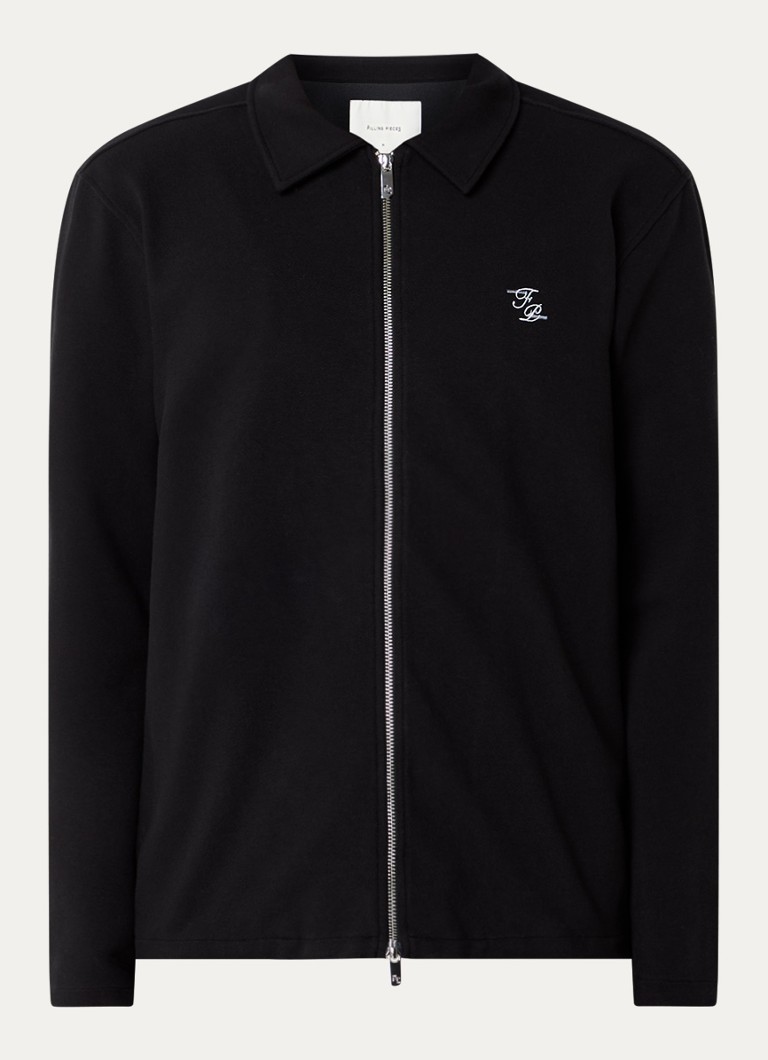 Filling Pieces Heren Jack in katoenblend met logoborduring en steekzakken in de kleur Zwart, maat: M