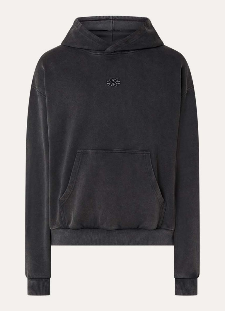 Filling Pieces Heren Hoodie met logoborduring in de kleur Antraciet, maat: L