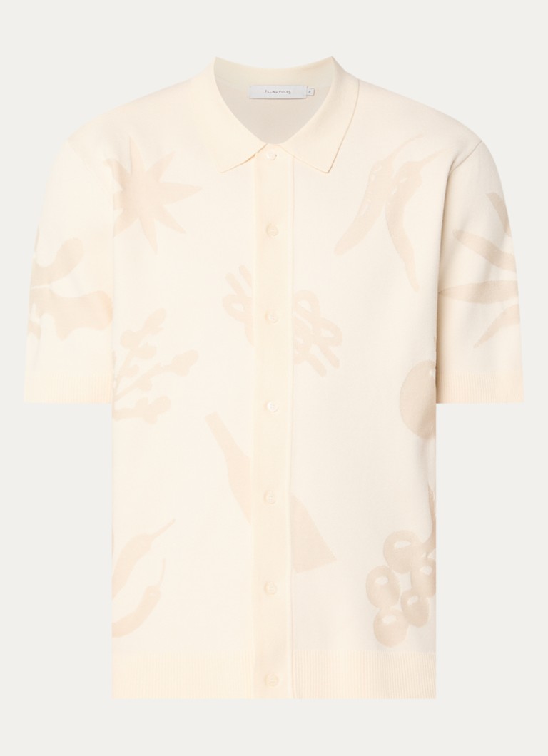 Filling Pieces Heren Breaking Bread fijngebreid vest met ingebreide print in de kleur Creme, maat: M