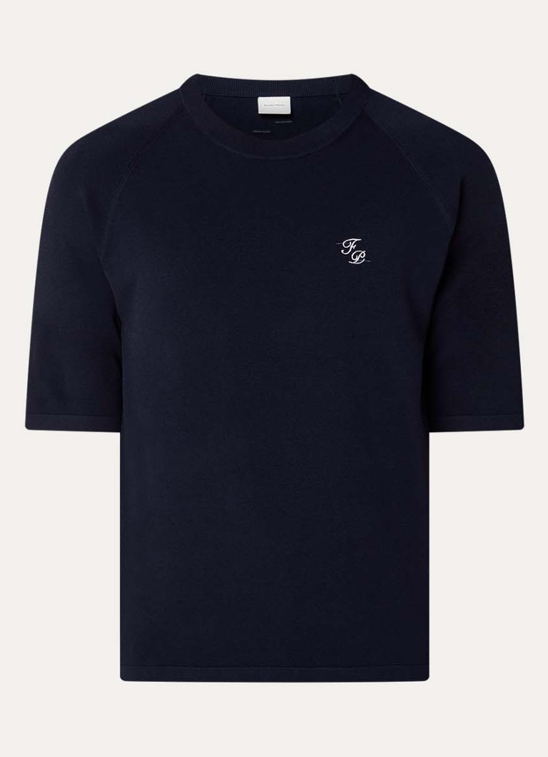 Filling Pieces Heren Raglan T-shirt met logoborduring in de kleur Donkerblauw, maat: S