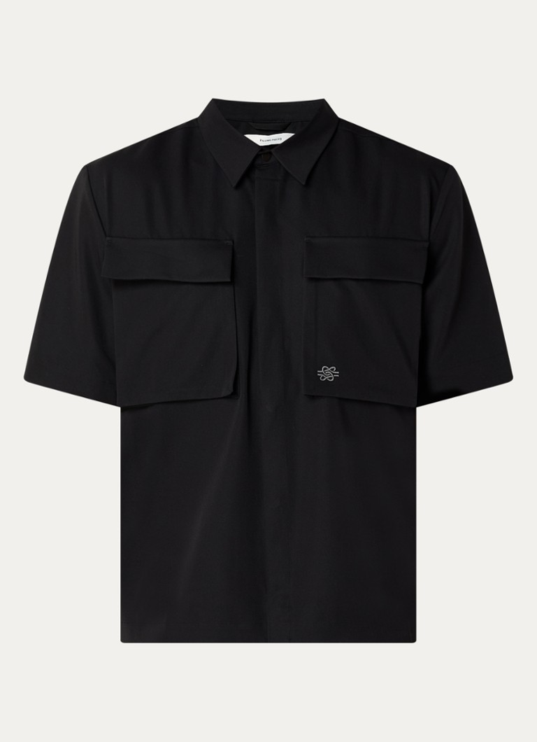 Filling Pieces Heren Resort regular fit overhemd met borstzakken in de kleur Zwart, maat: XL