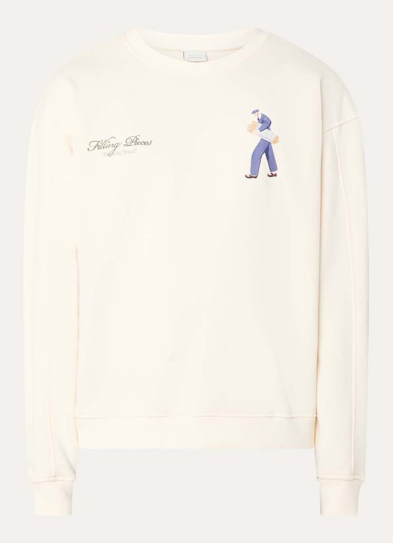 Filling Pieces Heren Sweater met logo- en backprint in de kleur Beige, maat: L
