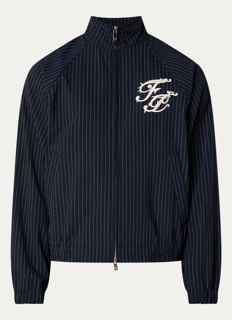 Filling Pieces Heren Raglan jack in wolblend met logoborduring in de kleur Donkerblauw, maat: S