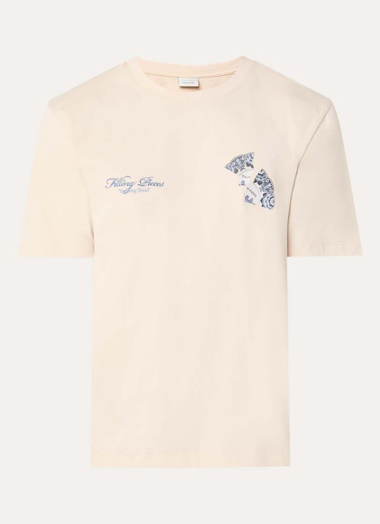 Filling Pieces Heren T-shirt van katoen met logo- en backprint in de kleur Beige, maat: S