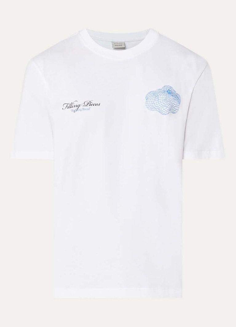 Filling Pieces Heren Citrus T-shirt met logo- en backprint in de kleur Wit, maat: S