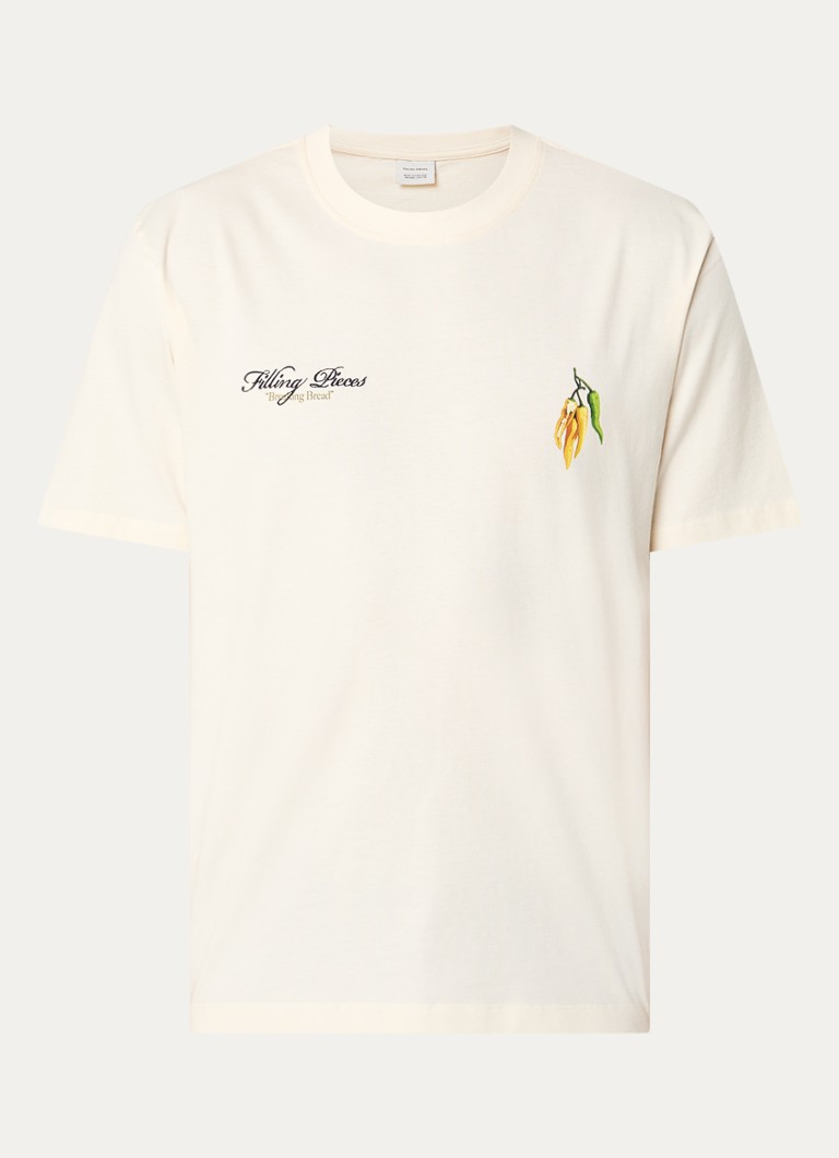 Filling Pieces Heren Pepper T-shirt met logo- en backprint in de kleur Creme, maat: S