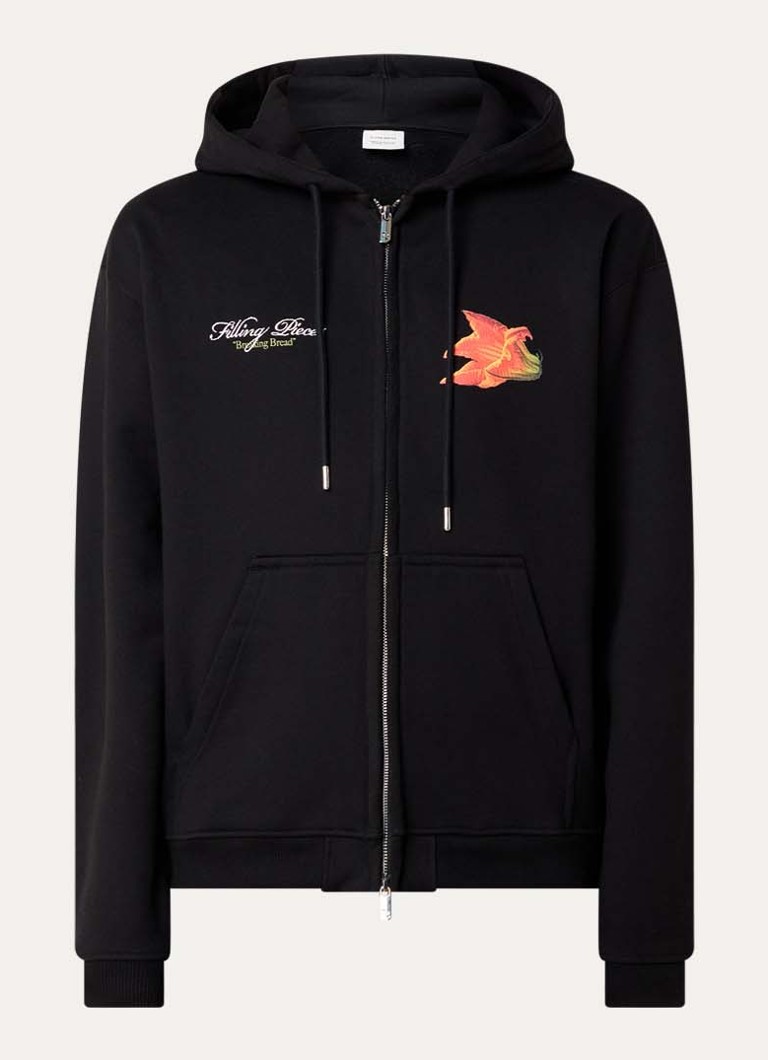 Filling Pieces Heren Zucchini sweatvest met front- en backprint in de kleur Zwart, maat: M
