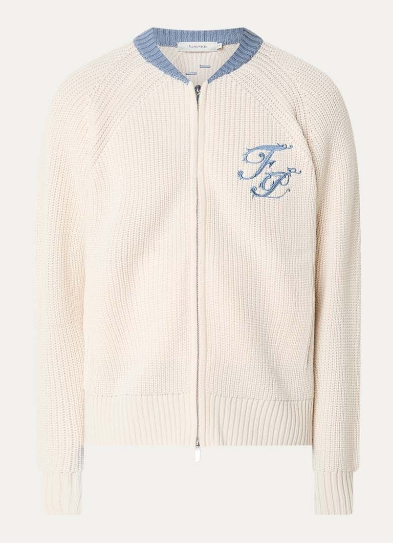 Filling Pieces Heren Fijngebreid vest in wolblend met logoborduring in de kleur Creme, maat: L