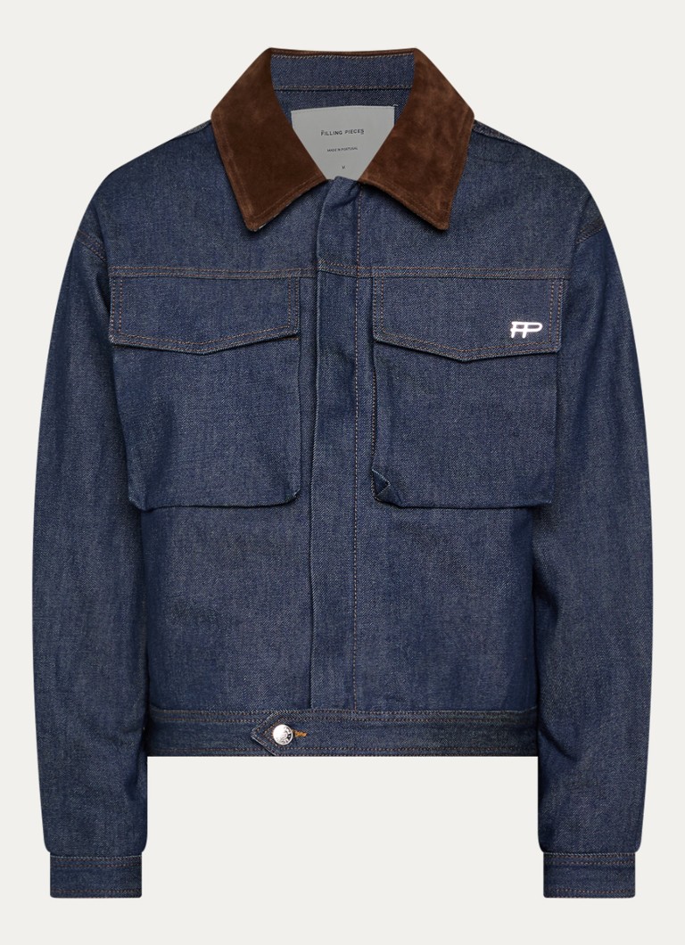 Filling Pieces Heren Raw spijkerjas met details van suède in de kleur Indigo, maat: S