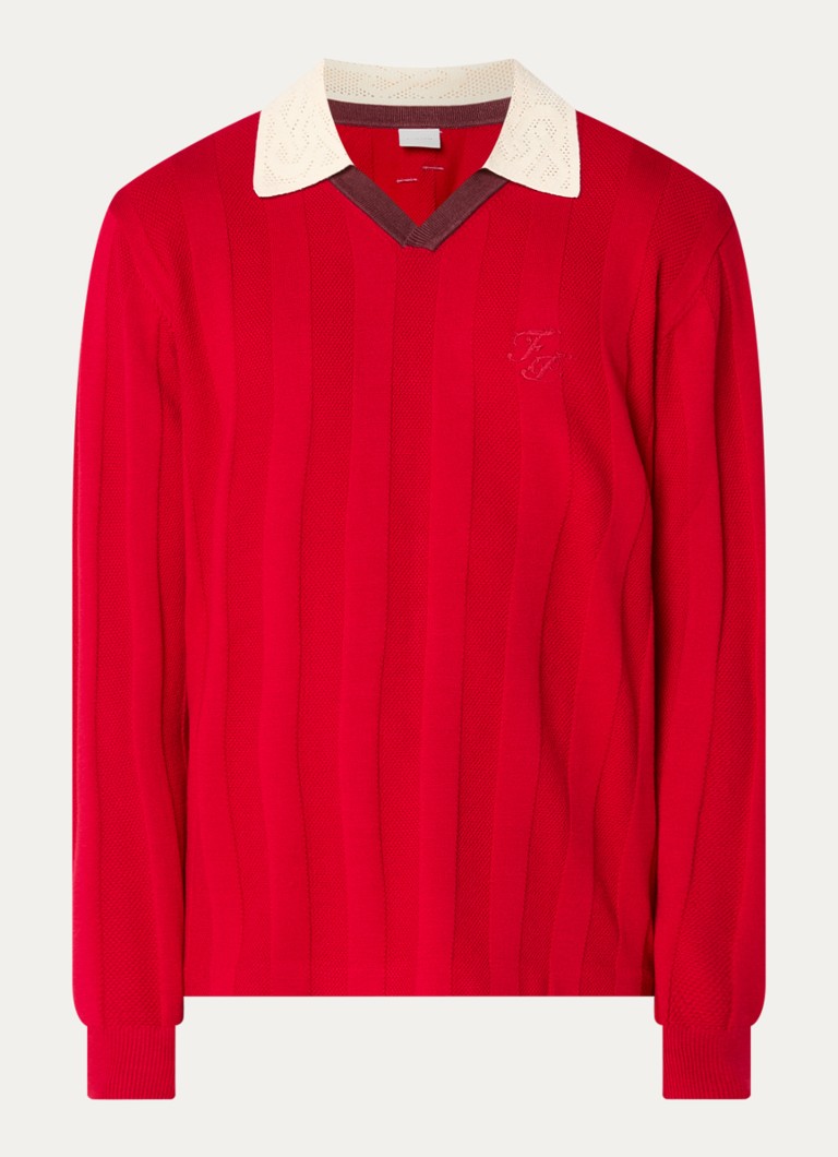 Filling Pieces Heren Grofgebreide pullover met logo in de kleur Rood, maat: S