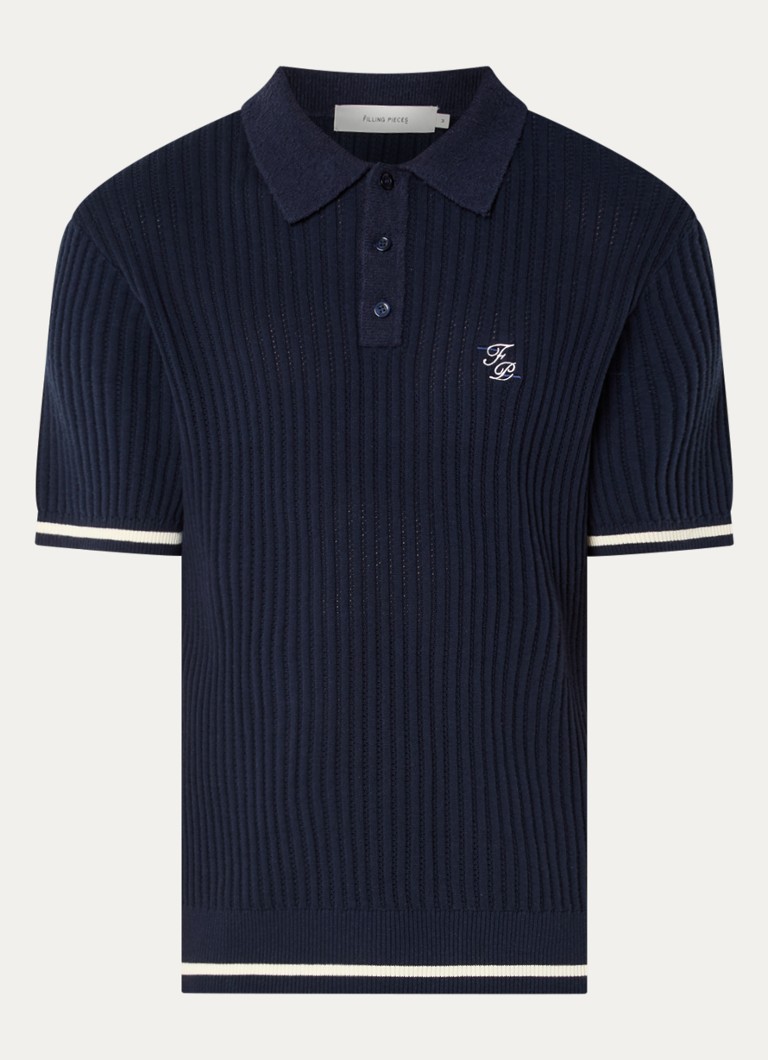 Filling Pieces Heren Regular fit polo met logoborduring in de kleur Donkerblauw, maat: S