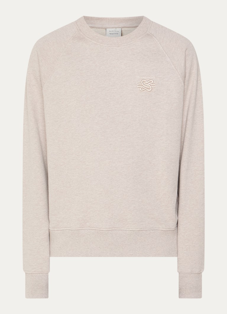 Filling Pieces Heren Embroidered Knot sweater met gemêleerd dessin en logoborduring in de kleur Donkerbeige, maat: L
