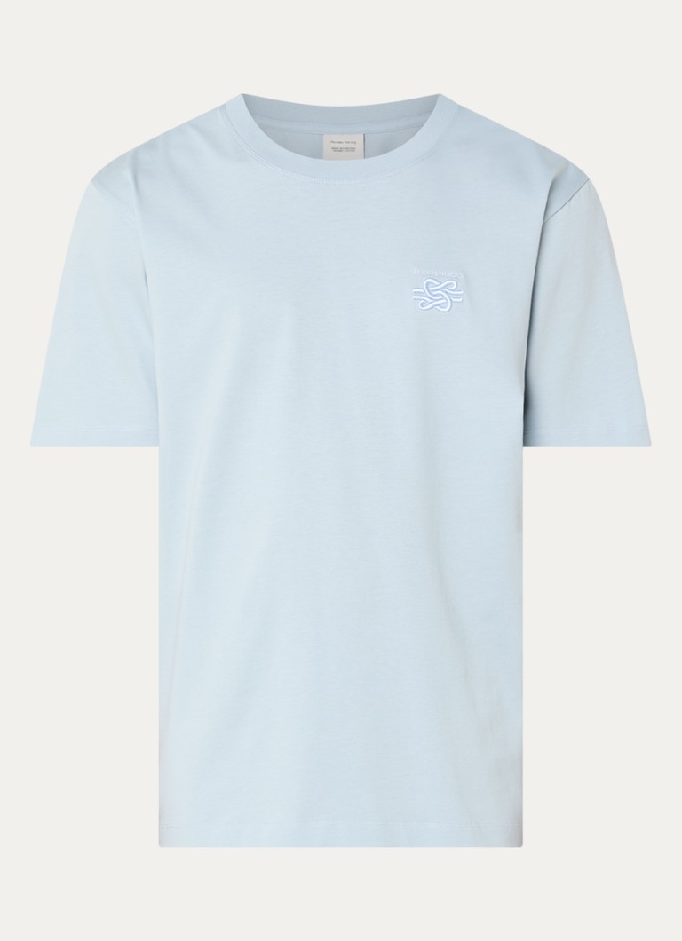 Filling Pieces Heren T-shirt met logoborduring in de kleur Lichtblauw, maat: S