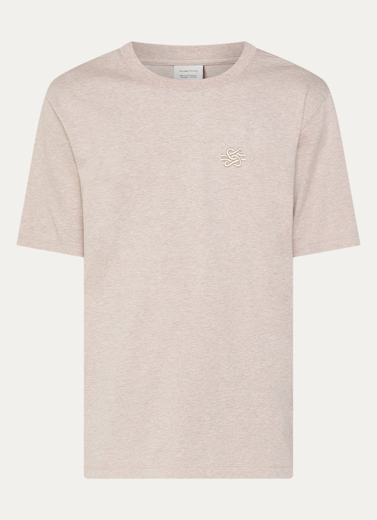Filling Pieces Heren Embroidered Knot T-shirt met gemêleerd dessin en logoborduring in de kleur Donkerbeige, maat: XL