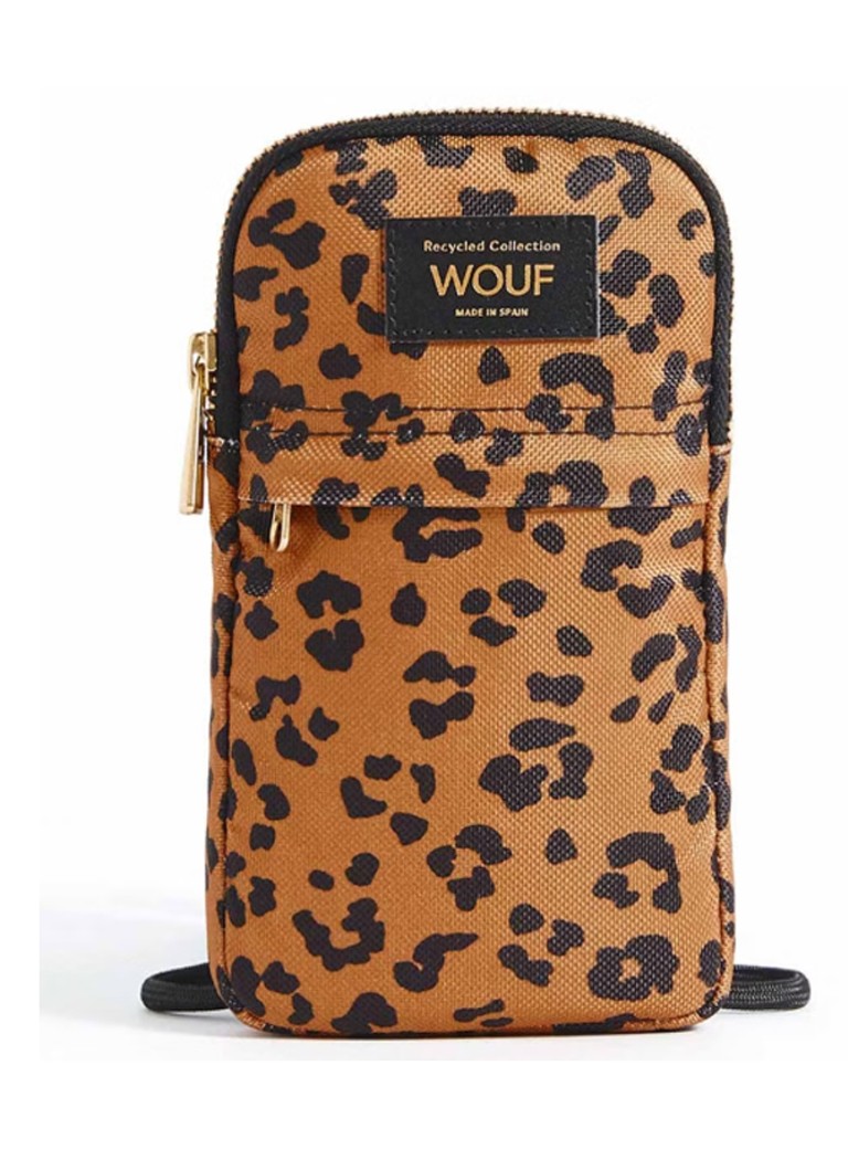 Wouf Dames Agar crossbody telefoonhoes met panterprint in de kleur Roestbruin, maat: 1maat