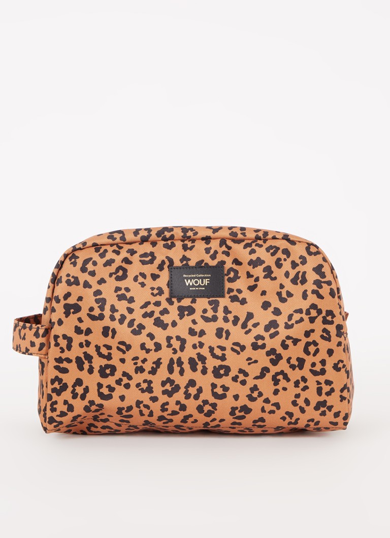 Wouf Agar L toilettas met panterprint Bruin