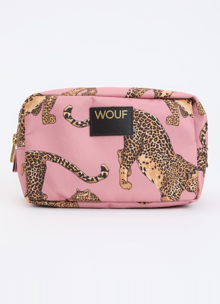 Wouf Blush toilettas met print Zalmroze - Deal