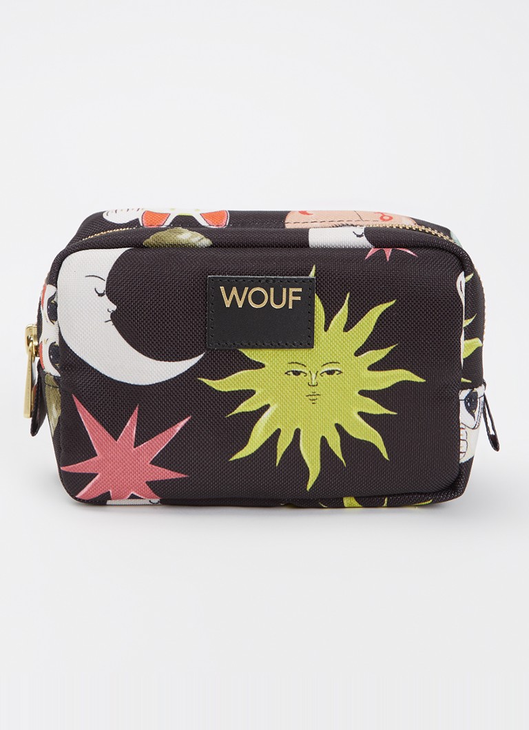 Wouf fortuna make-up tas met print Zwart - Deal
